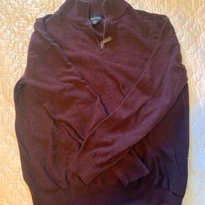 British Khaki Burgundy quarter zip long sleeve sweater